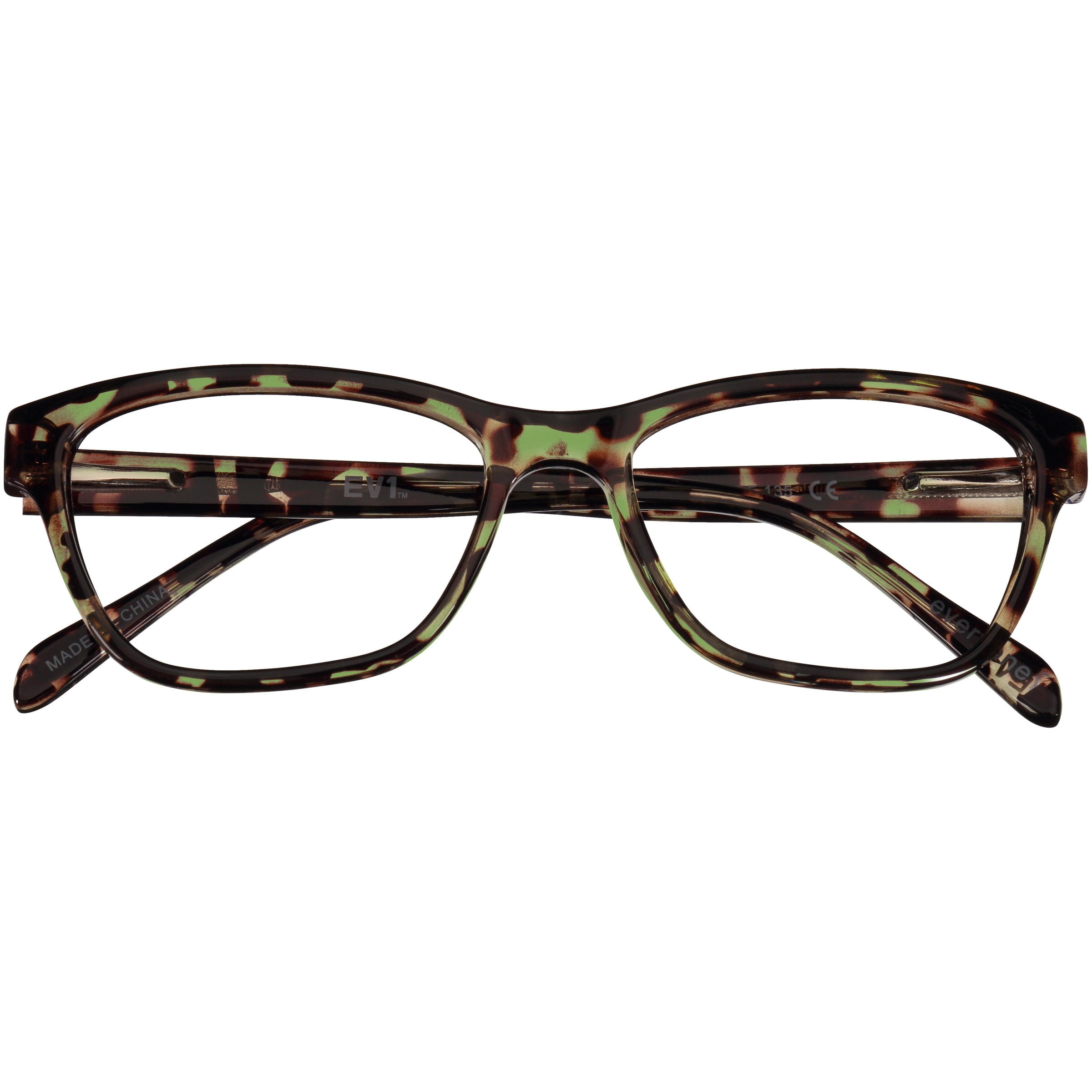 EV1 from Ellen DeGeneres Womens Prescription Eyeglasses, Amelia, Green Tortoise, 51.0 - 15.5 - 135, with Case