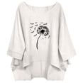 thumbnail image 2 of Linen Tops for Women Retro Embroidered Summer Boho Peasant Blouses 3/4 Sleeve Round Neck Casual Loose Fit Clothes Cute Tops For Women, 2 of 6