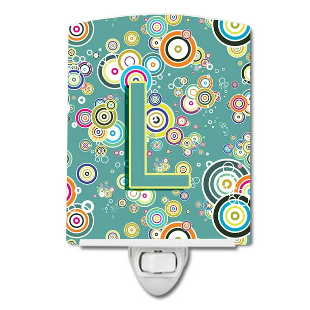 Letter L Circle Circle Teal Initial Alphabet Ceramic Night Light