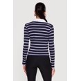 thumbnail image 4 of Women's Almost Famous Ribbed Knit Striped Long Sleeve Polo Shirt, 4 of 4