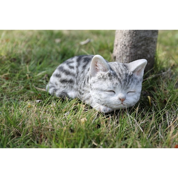 Escultura RUNADI Kitten Sleeping Gray Tabby Cat 18x11x8 cm