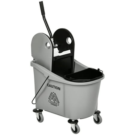 9.5 Gallon (38 Quart) Mop Bucket with Wringer Cleaning Cart, 4 Wheels, Dual Buckets & Mop-Handle Holder – Grey