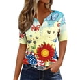 thumbnail image 2 of VKOYWKM American Flag Shirts for Women 4th of July Independence Day Patriotic USA V Neck Button Henley Tee Graphic Tops Summer Casual, 2 of 9