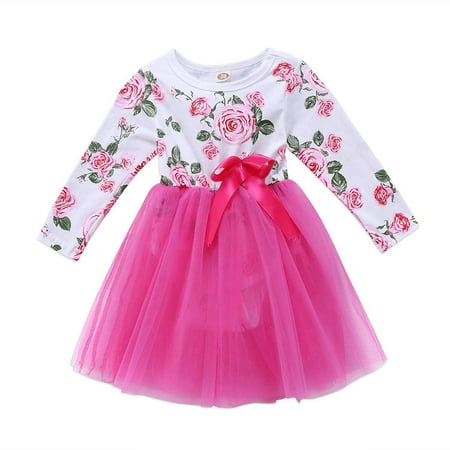 Baby Girl Romper Tutu Skirt Dress Infant Mesh Floral Long Sleeve Princess Dresses Party Dress