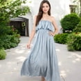 thumbnail image 6 of Women's Tube Ruffle Detail Layered Floral Print Flared Maxi Vacation Dress - Medium, Blue, 6 of 7