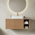 thumbnail image 2 of 36" Floating Bathroom Vanity with Sink Combo, Mid-Century Modern Wall Mounted Bathroom Cabinet Set with Storage, Ceramic Basin, Light Walnut, 2 of 6