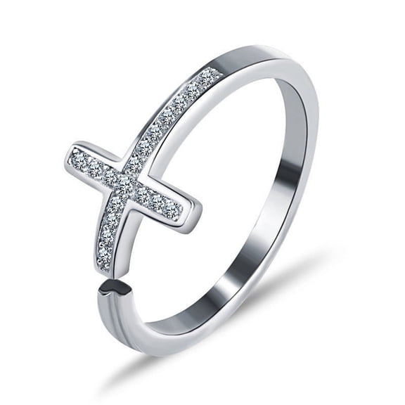 Wollet S925 Sterling Silver Cross Ring for Women, 1.5g, Fashion Zircon Ring