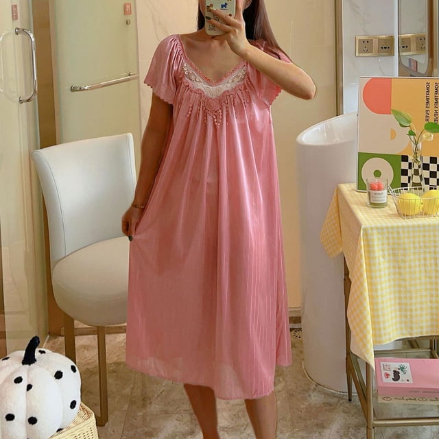 Camisón corto para mujer, lencería, ropa de dormir, pijama holgado de color liso, camisón para mujer