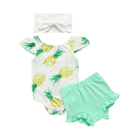 

Gwiyeopda Newborn Infant Baby Girls Clothes Set Summer Pineapple Print Romper Shorts Outfits