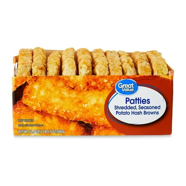 Great Value Seasoned Potato Hash Brown Patties, Shredded, 22.5 oz, 10 Count (Frozen)