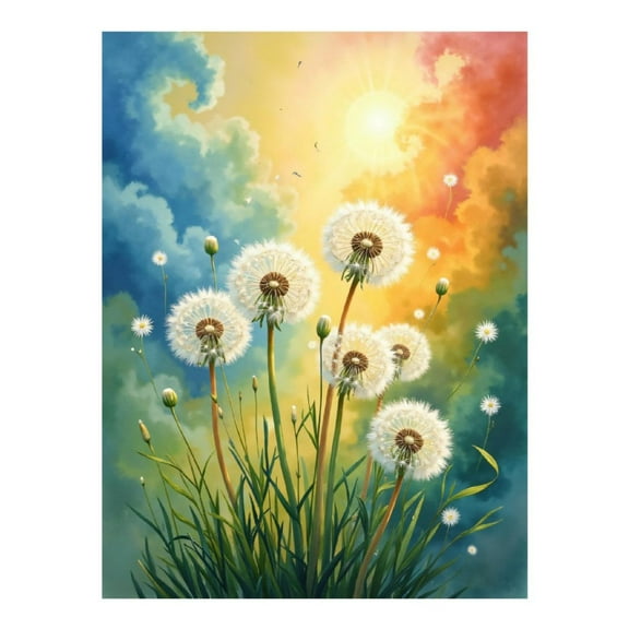 Diamond Art Kit for Adults, Sunlit Dandelions In Colorful Sky Diamond Painting for Adults Beginners, DIY Diamond Art Painting Kits, 5D Diamond Painting Crafts for Home Decor 12x16 Frameless
