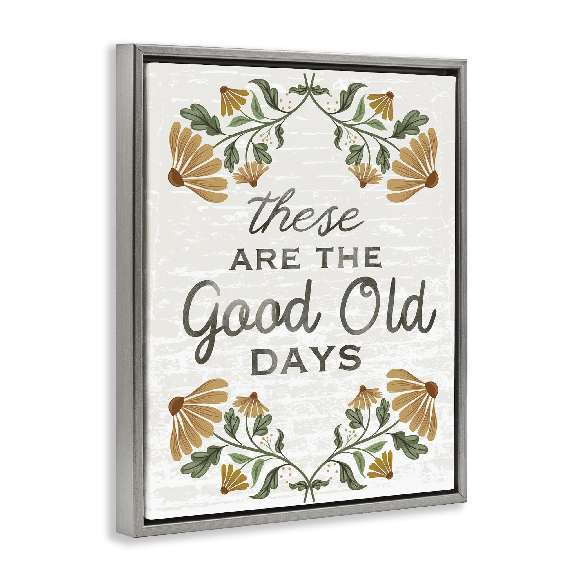 Stupell Industries Good Days Floral Pattern Plants & Flowers Painting Gray Floater Framed Canvas Art Print Wall Art, 17 x 21