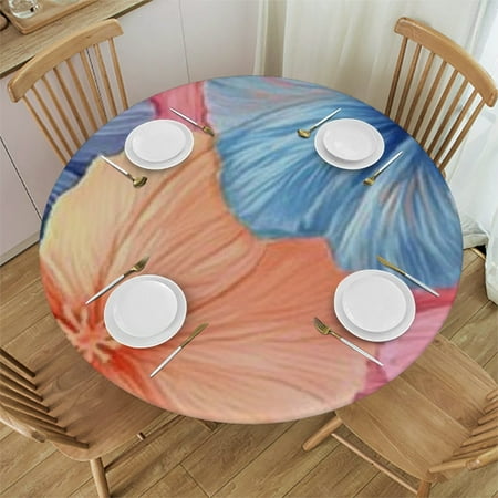 

Sheronv Flowers Blue Petals Pink Petals Round Tablecloth Stain-Resistant Washable 100% Polyester Table Cloth for Home Kitchen Parties Holiday Dinner 54 -58
