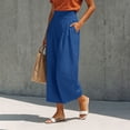 thumbnail image 7 of VEKDONE Womens Palazzo Pants Summer Cotton Baggy Ankle Pants Casual Elastic High Waist Wide Leg Pants with Pockets Blue L, 7 of 7