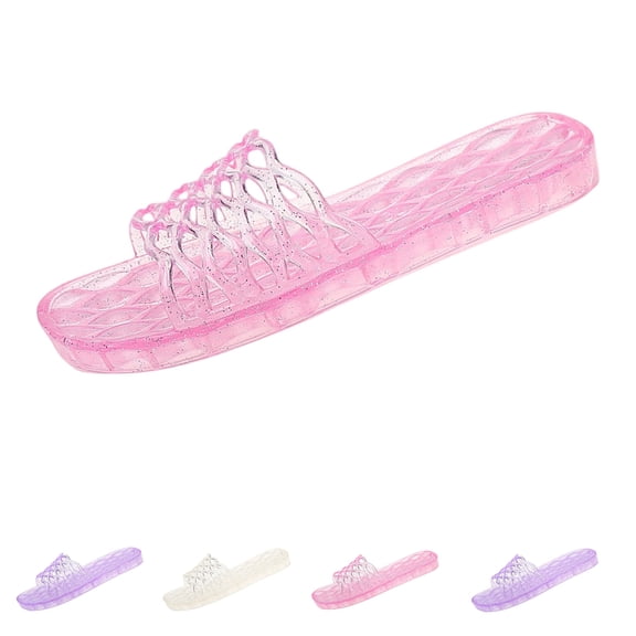 Women'S Comfortable Glitter Jelly Slides, Non-Slip Hollow Out Casual Flat Sandals For Daily Wear, 37