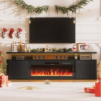 HARIPUL 70" Fireplace TV Stand for TVs Up to 80" with 36" Electric Fireplace, LED Light Entertainment Center, Dual-Layer Media Console Table with Storage Cabinet, Living Room TV Console, Black