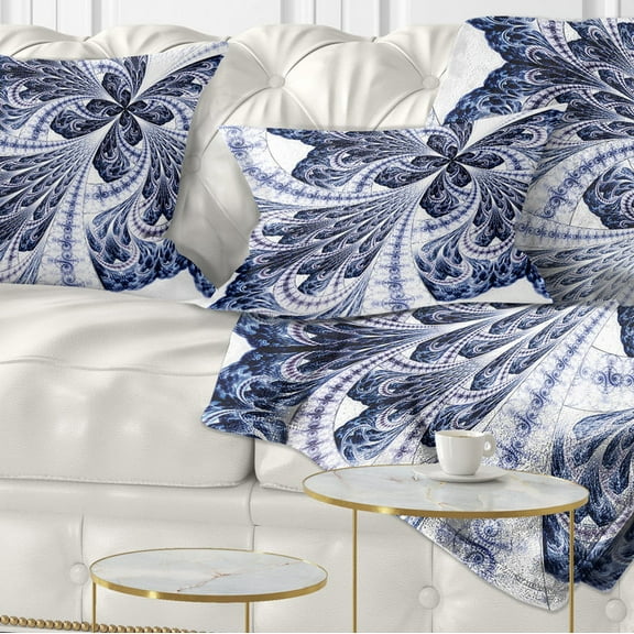 Designart Symmetrical Purple Fractal Flower - Abstract Throw Pillow - 12x20