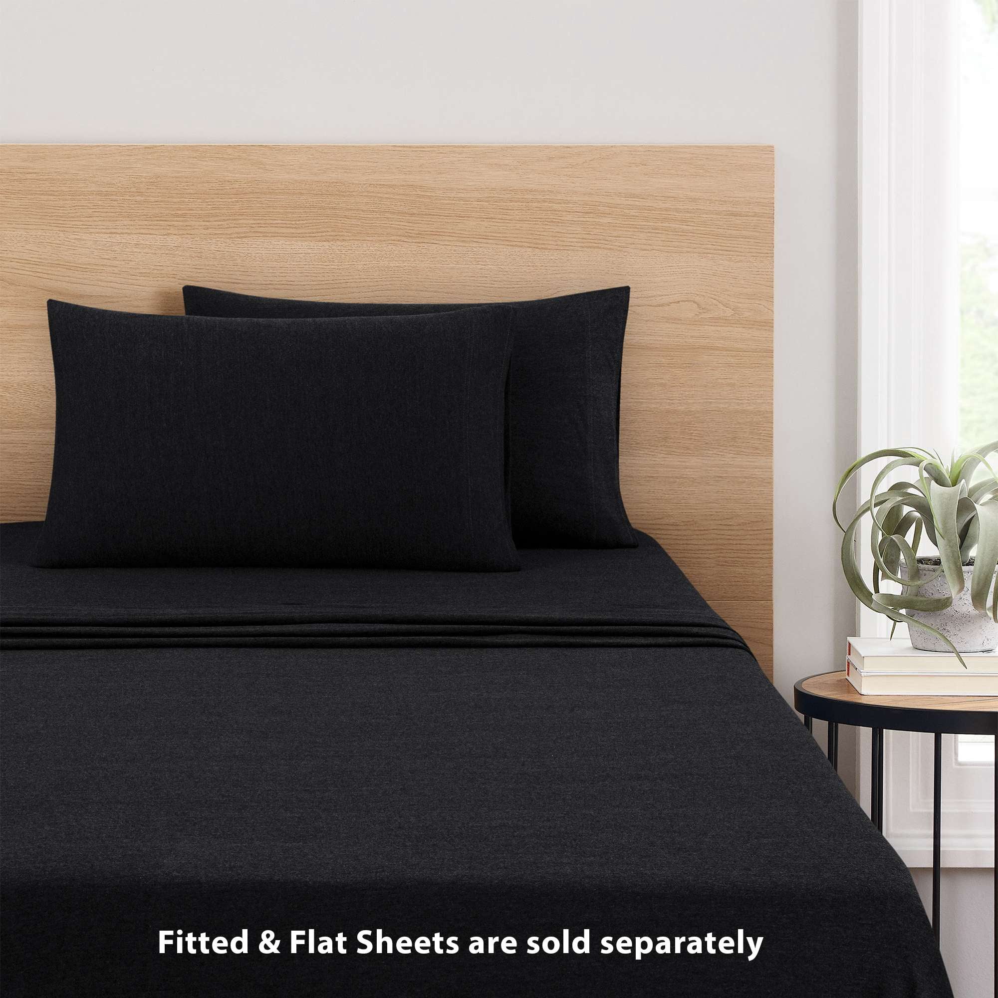 Mainstays Extra Soft Jersey Pillowcase Set, King, Rich Black, 2 Pieces