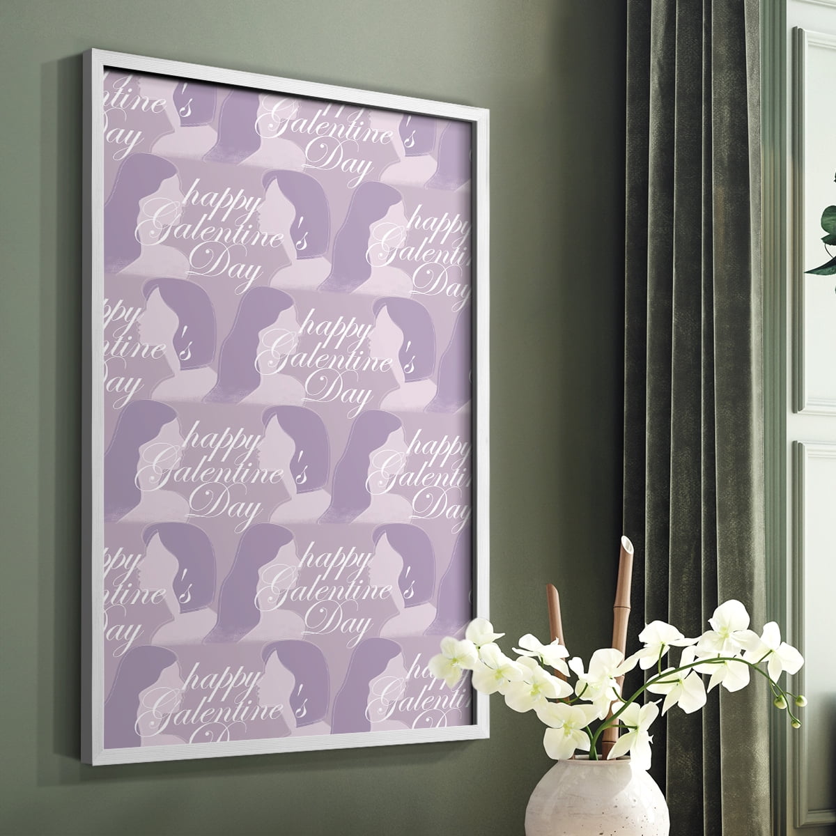 Happy Galentine's Day Collection E Framed Print in White Solid Wood Framed Print No Nail Hanging