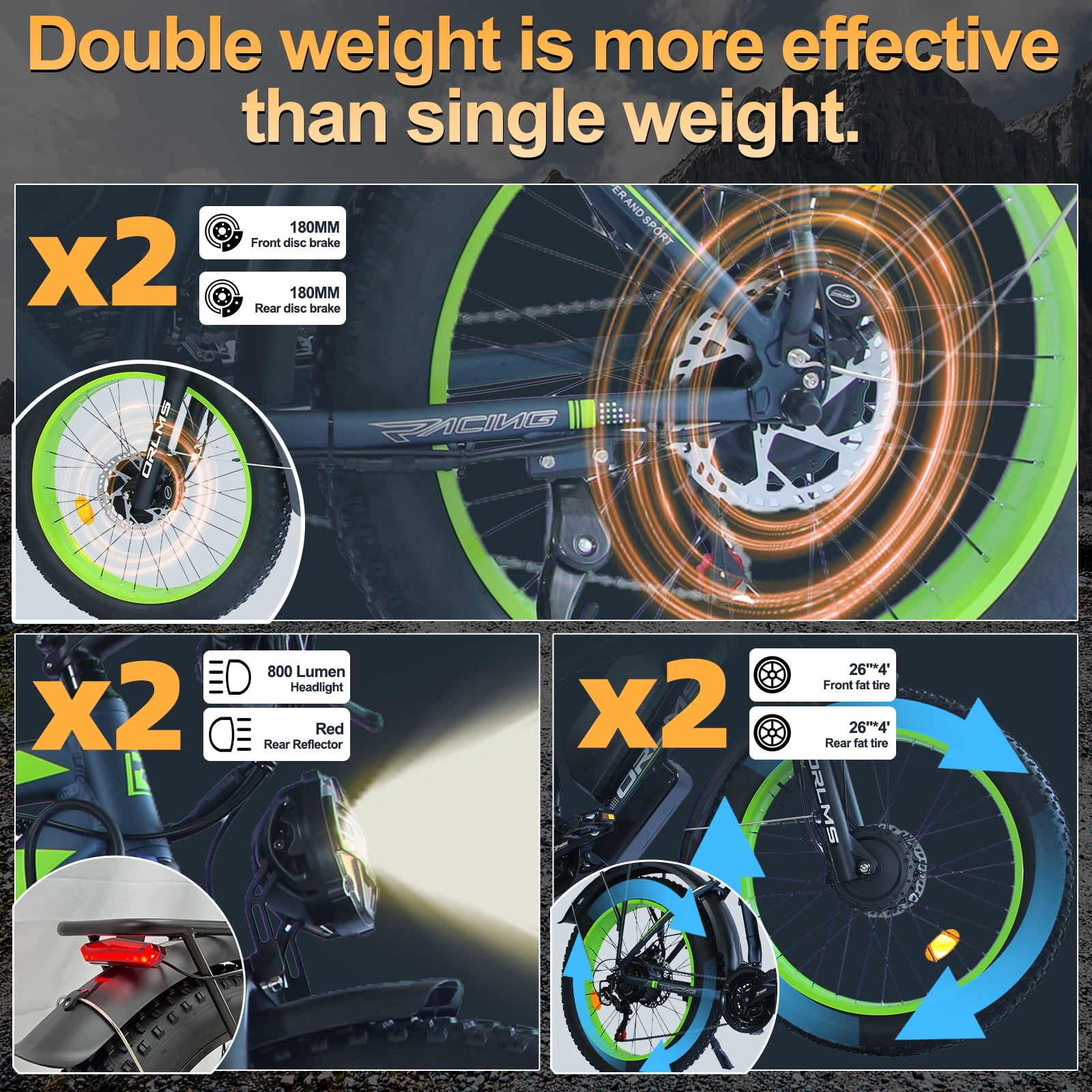 5000W Peak Dual Motor E-Bike, 60V 25AH Battery Electric Bike for Adults, 45MPH Mountain AWD 21-Speed Snow E-Bike with 26" x 4.0 Fat Tire, Long Range Mountain Dirt Off-Road
