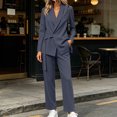 thumbnail image 7 of Abomasnow Women's 2 Piece Plus Size Suit Set Long Sleeve Shawl Lapel Belted Wrap Blazer High Waist Straight Leg Pants Work Office Business Casual Matching Outfit, 7 of 7