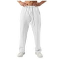 thumbnail image 3 of Curuila Men Pants Solid Color Drawstring Waistband Wide Leg Soft Comfort Long Trousers With Pocket White Size L, 3 of 7