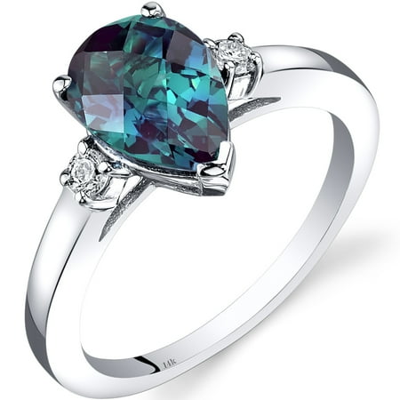 2.25 Carat T.G.W. Pear-Cut Created Alexandrite and Diamond Accent 14kt White Gold Ring Size 7