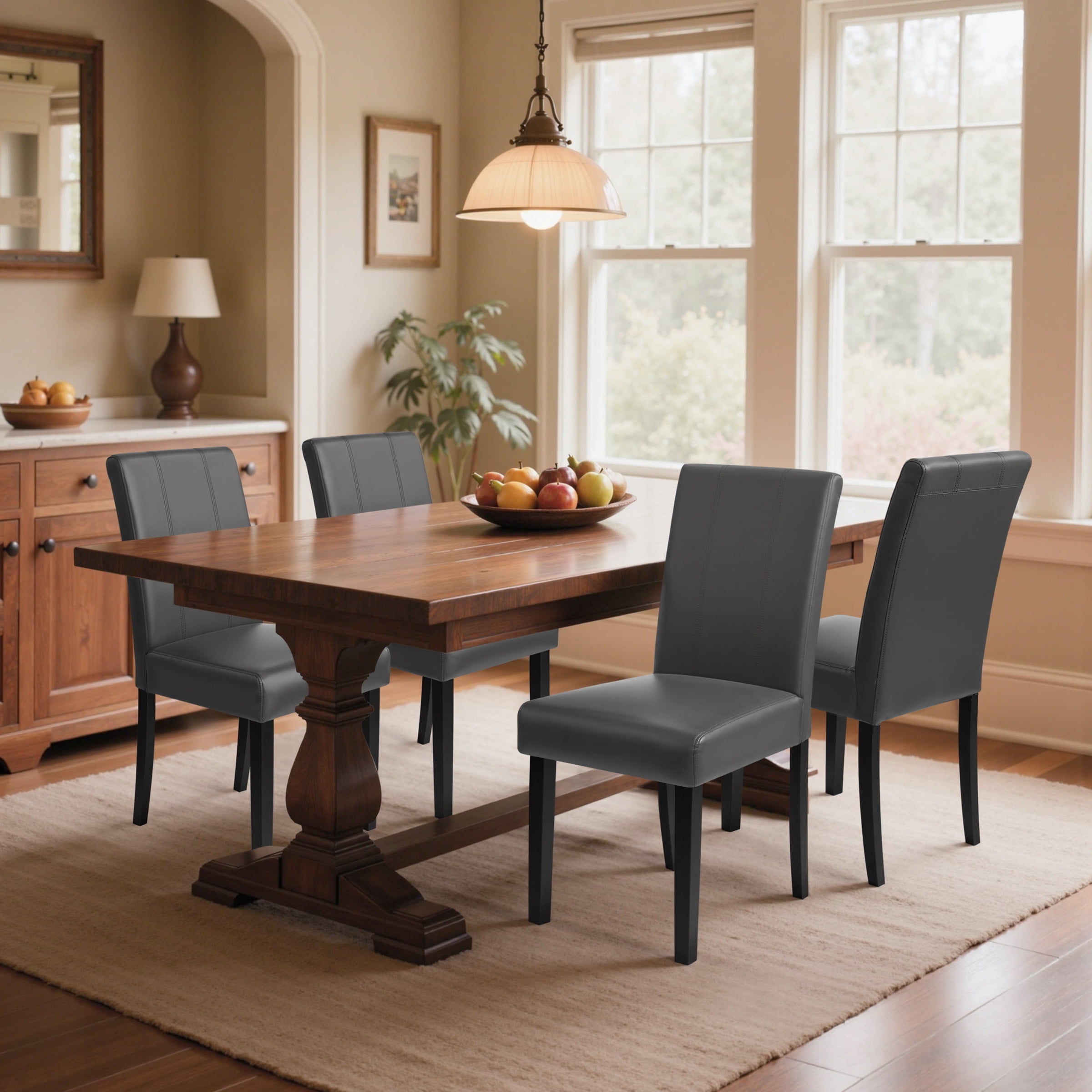 DyFun Faux Leather Dining Chairs Set of 4, Upholstered Parsons Chairs for Kitchen Dining Room or Apartment Living, Gray