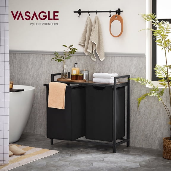 Laundry Hamper Organizer Laundry Basket Laundry Sorter with 2 Pull-Out and Removable Bags, Metal Frame, 2 x 12.1 Gallons, 28.8 x 13 x 28.4 Inches
