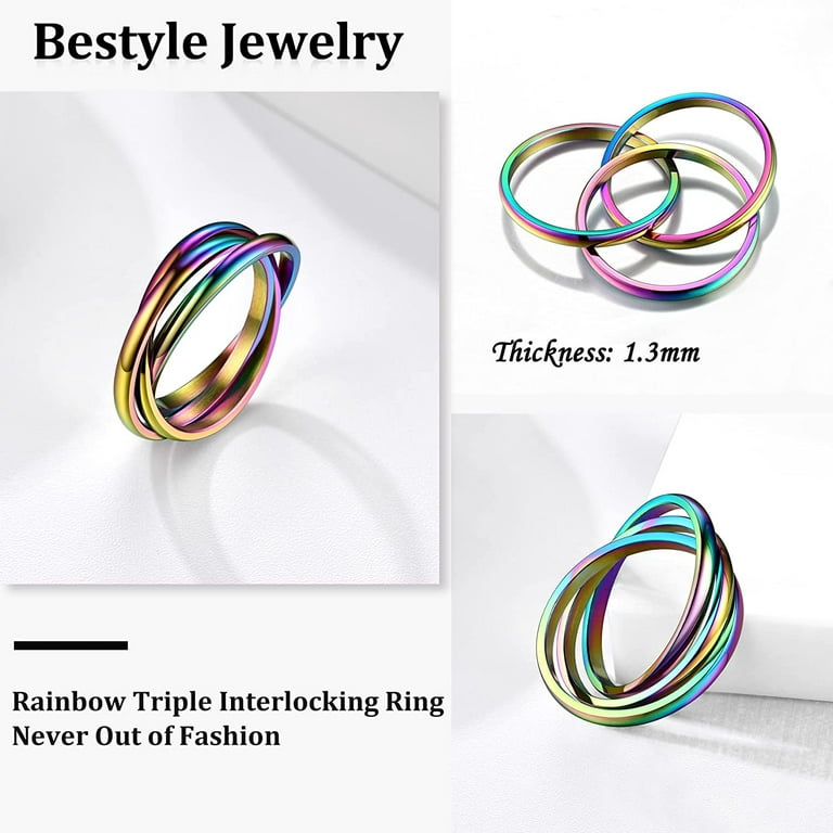 Bestyle Stainless Steel Rings for Women Gold Dome Band Ring Triple Stackable Cross Rings for Teen Girls Jewelry Gift Size 6, Girl's