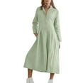thumbnail image 5 of Homenesgenics Spring Dresses for Women 2026 Plus Size Trendy Fashion Women's Casual Solid Color Long Sleeve Turndown Collar Dress Green L, 5 of 9
