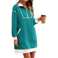 thumbnail image 2 of Women Casual Long Sleeve Sweatshirt Dress Quaeter Zipper Lapel Loose Mini Dresses, 2 of 7