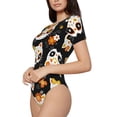 thumbnail image 2 of Naloa Cat Skulls and Flowers Women's Short-Sleeved Onesie, One-Piece Swimsuit for Parties, dates, clubs - Medium, 2 of 9
