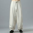 thumbnail image 7 of APEXFWDT Men's Cotton-Linen Wide-Leg Harem Pants Loose Drawstring Waist Breathable Baggy Trousers for Yoga & Sports,M,Beige, 7 of 7