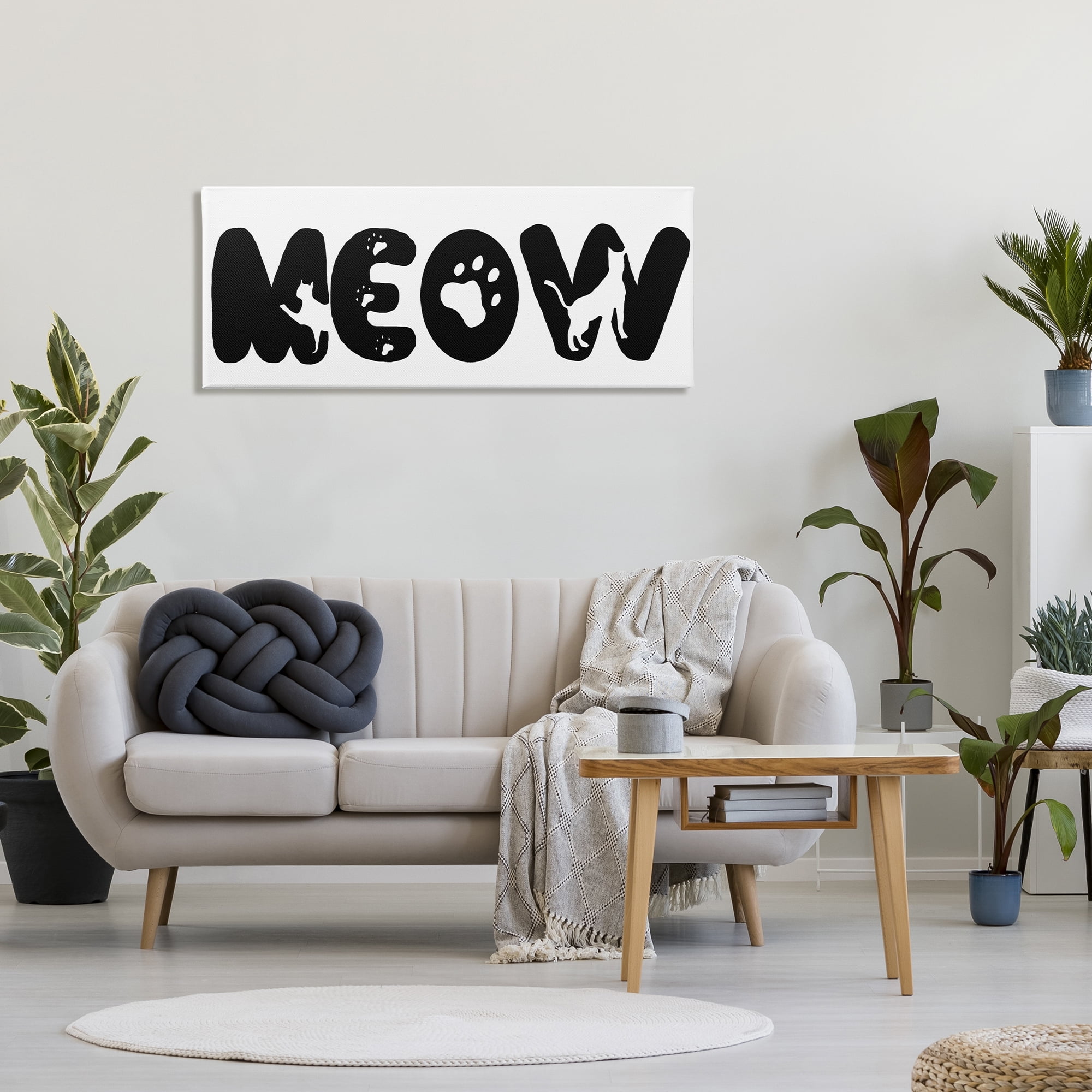 Stupell Indtries Meow Phrase Cat Paw Print Typography Minimal Black,48 x 20,Design by Sd Graphics Studio