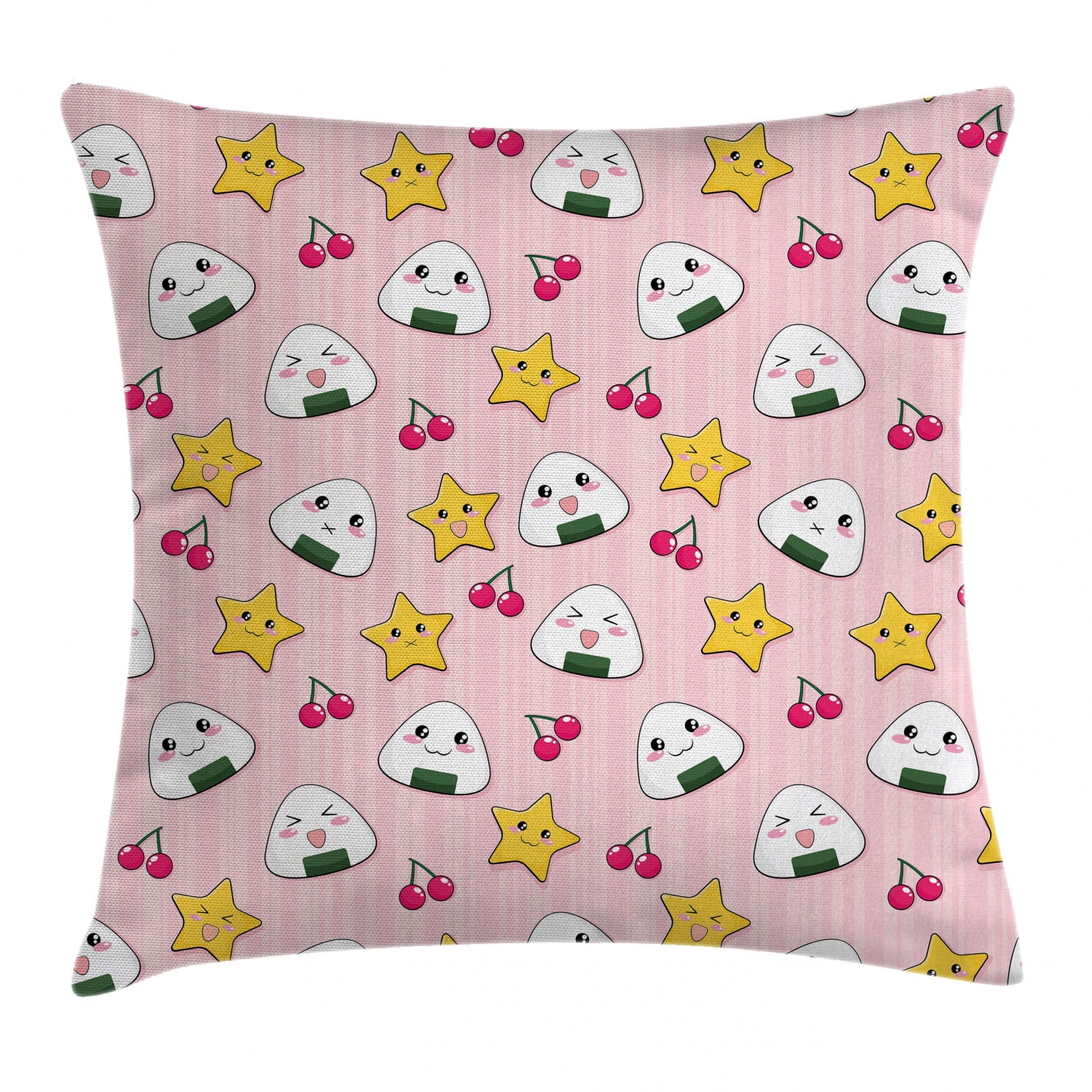 Anime Throw Pillow Cushion Cover, Happy Crying Cute Cartoon Rice Balls