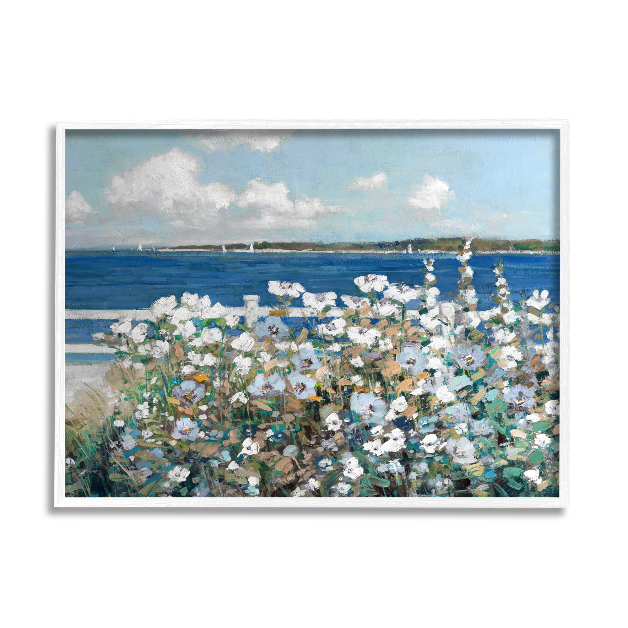 Stupell Industries Beautiful White Flower Bush Seaside Fence Ocean View , 20 x 16, Design by Sally Swatland
