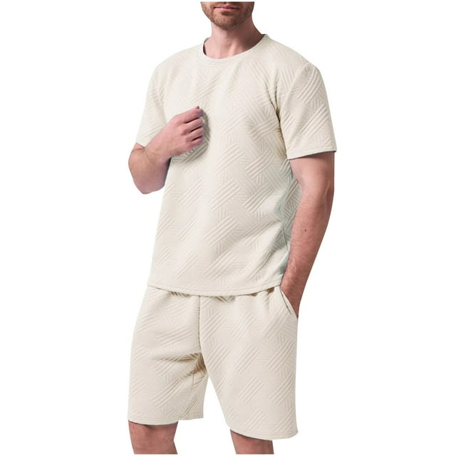 NTACZA Ensemble de Shorts pour Hommes Survêtements Athlétiques à Manches Courtes Col Rond Texturé Grande Taille