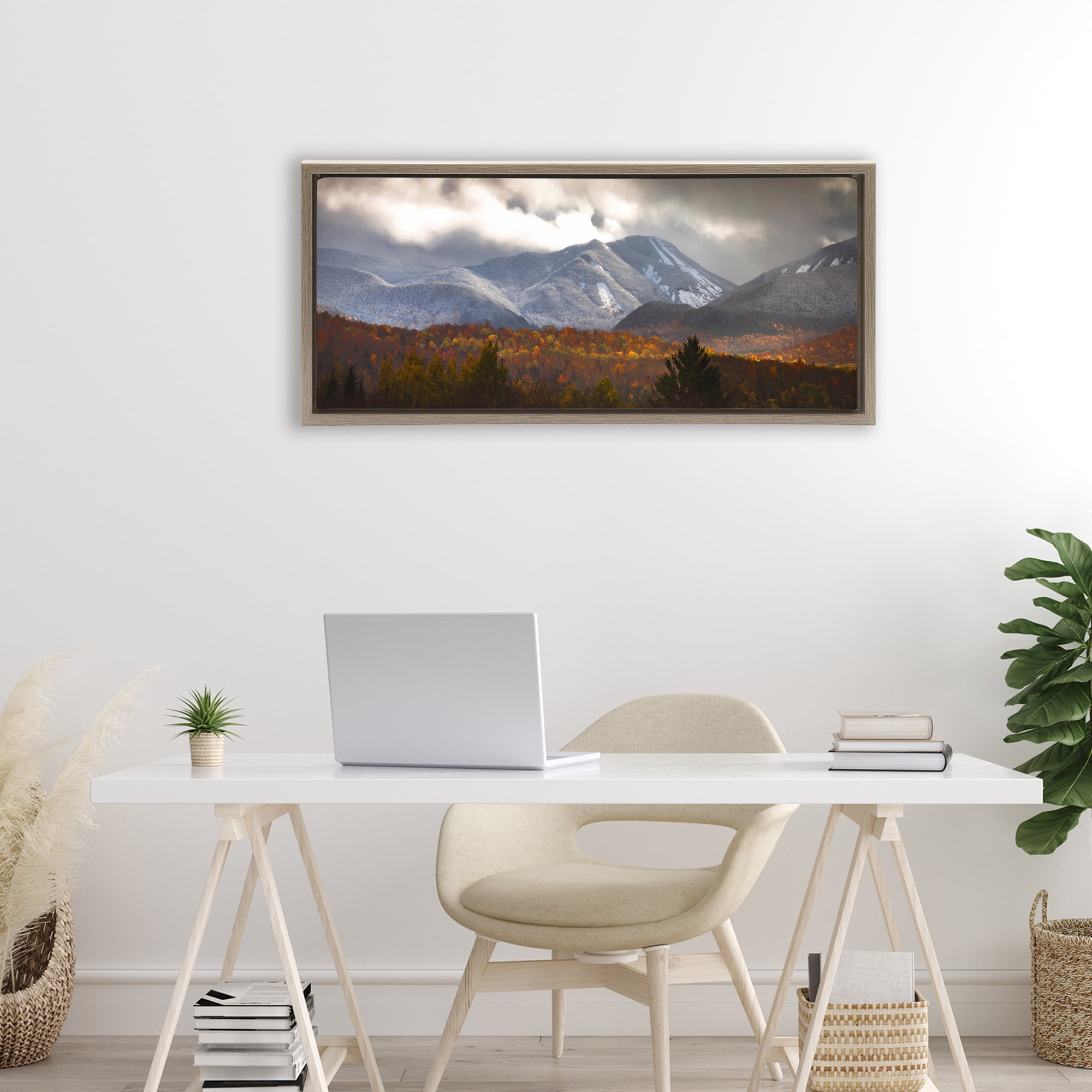 Stupell Industries Colliding Seasons Mountainscape Brown Framed Floater Canvas Wall Art, design by Jonathan Zaharek