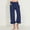 Dark blue, variant on FUNUONY Womens Cropped Yoga Sweatpants Wide Leg High Waisted Lounge Pajamas Pants Comfy Workout Loose Pants with Pockets Linen Solid Color Casual Elastic Waistband Ruffled Seven Quarter Pants Black L
