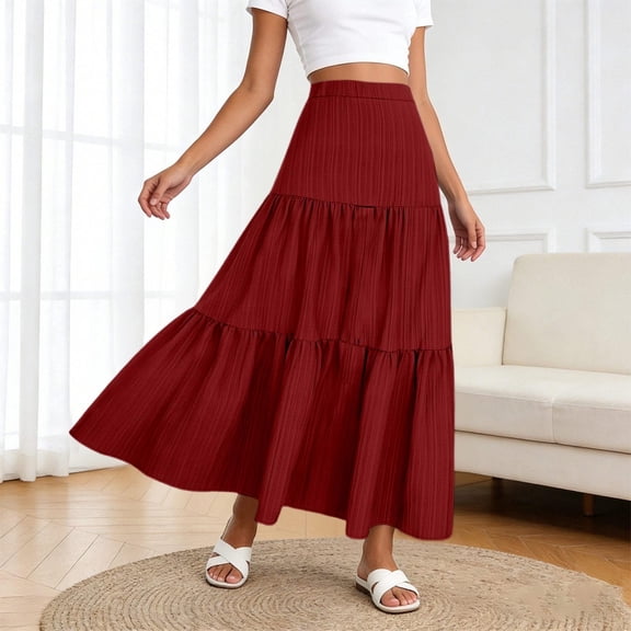 Women's Boho Tiered Maxi Skirt - 2026 Summer Trendy Flowy A-Line Long Skirt with Pockets for Beach Vacation & Casual Wear