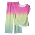 thumbnail image 2 of jobturf Summer Two Piece Sets for Women Gradient Lounge Set Twist Front Short Sleeve Top and Straight Leg Pants Matching Vacation Outfits S-XXL, 2 of 5