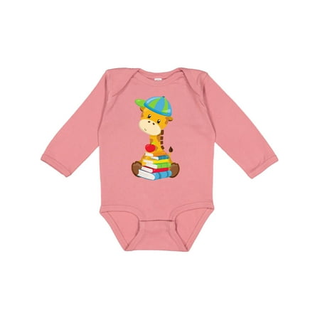 

Inktastic Giraffe Going To School Giraffe With Books Gift Baby Boy or Baby Girl Long Sleeve Bodysuit