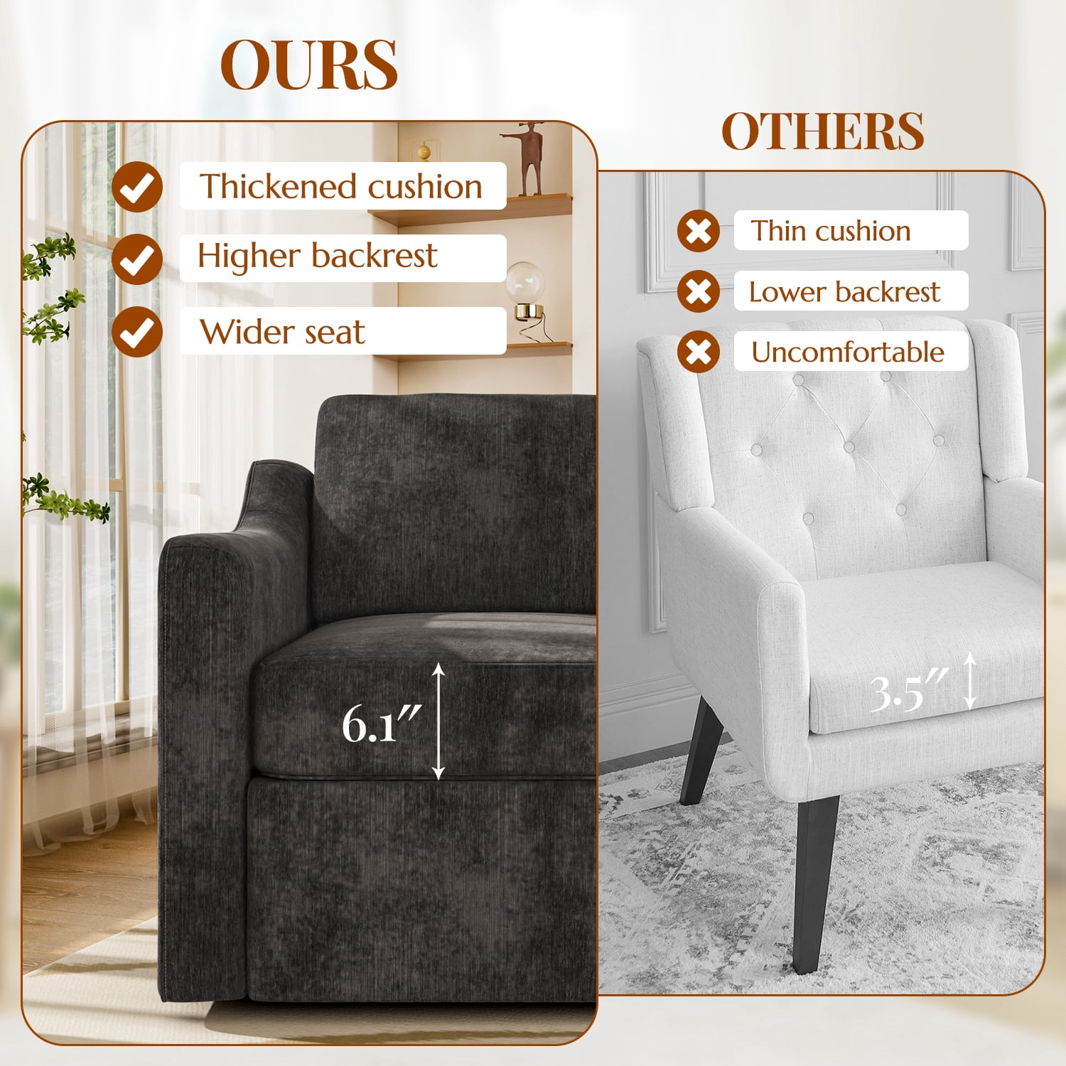 ZBOM 360° Swivel Modern Accent Chair Set of 2, Large Comfy Reading Chairs, Accent Square Single-seat Armchair Upholstered Sofa for Reading, Living Room, Bedroom, Black