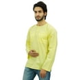thumbnail image 3 of Atasi Kurta à Col Rond pour Hommes en Coton Manches Retroussables Chemise Jaune-Petite, 3 of 7