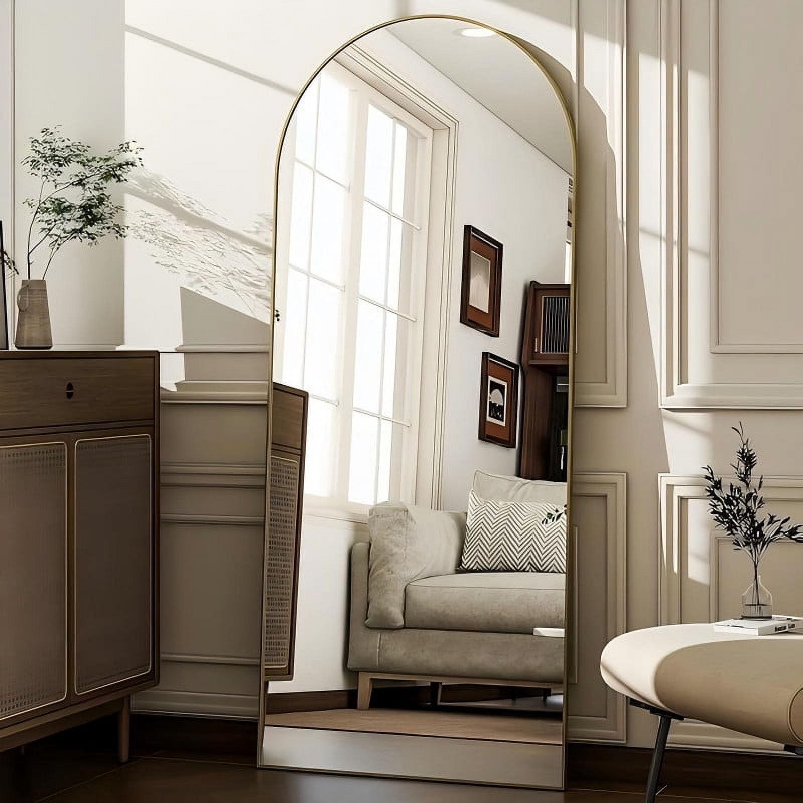 SEETHRUGLIMMER 71.3"x 26" Arched Full Length Mirror Floor Mirror with Stand Wall Mounted, Gold