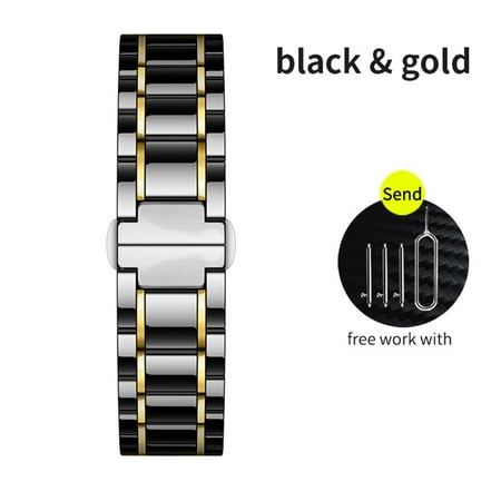 22mm Ceramic Watch Band Compatible for Samsung Galaxy watch 46mm/42mm Bracelet Gear S3 Frontier watch band Metal Quick Release Watch Bracelet for iWatch Series 7 6 5 4 3 2 1 SE Replacement Strap Women