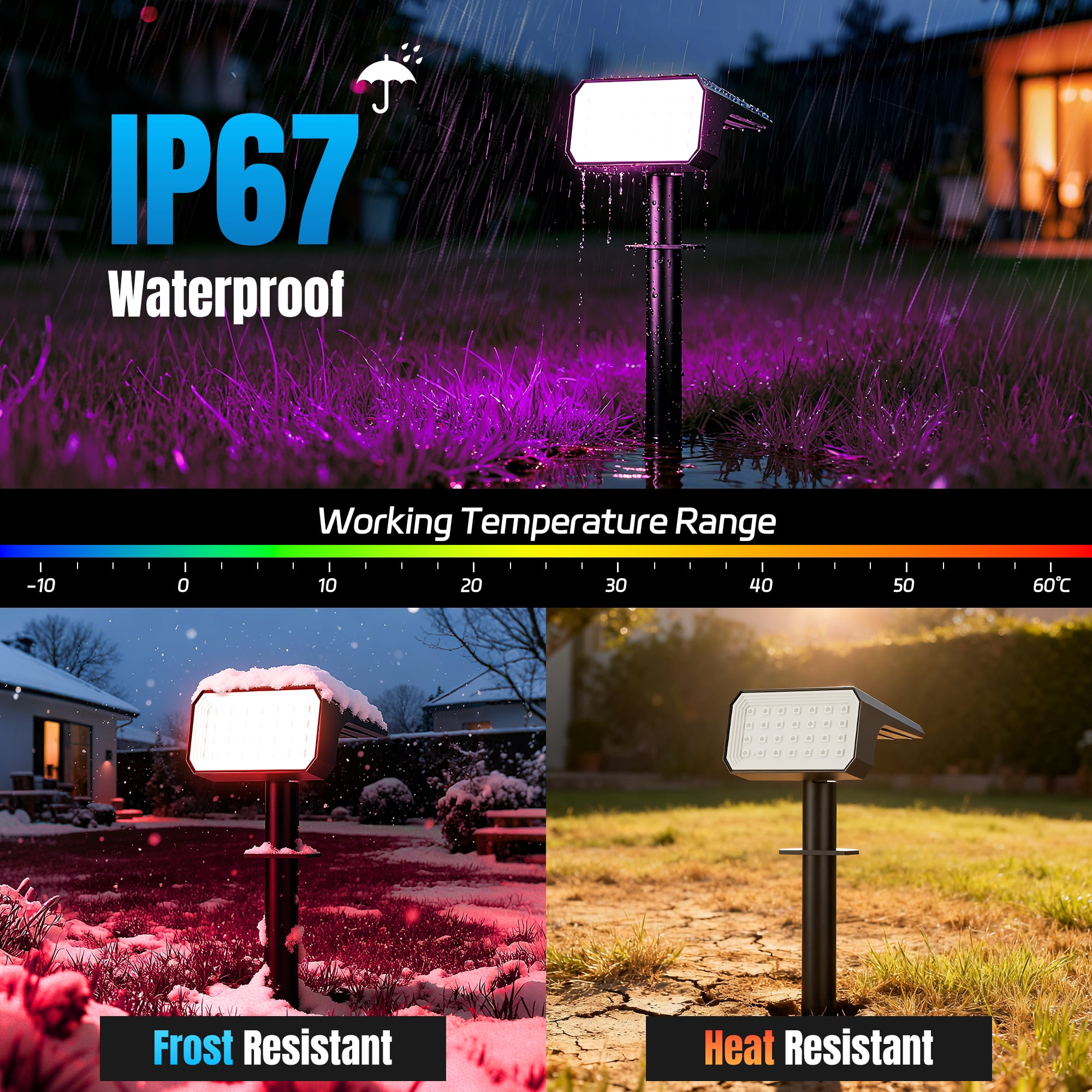 Flaow Solar Lights Outdoor,10 pack,IP65 Waterproof RGB Color Changing,Landscape Solar Spotlight,7 Modes, Dusk to Dawn for Garden, Yard, Patio, Driveway