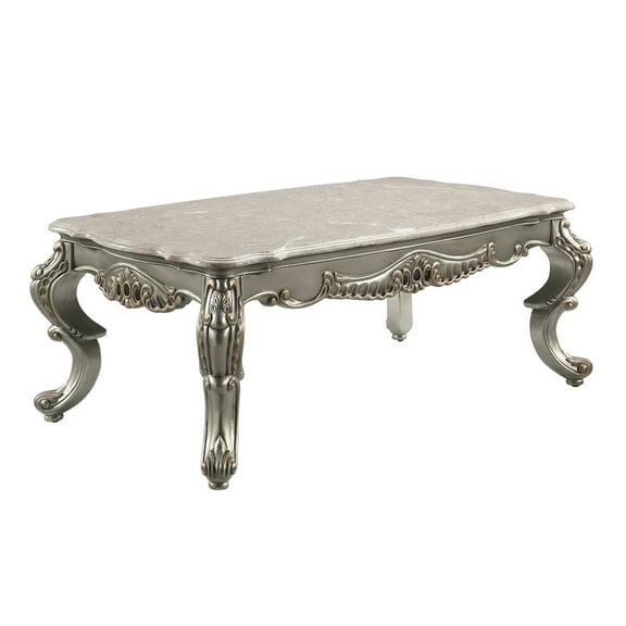 ACME Miliani Coffee Table W/Marble Top, Natural Marble Top & Antique Bronze Finish