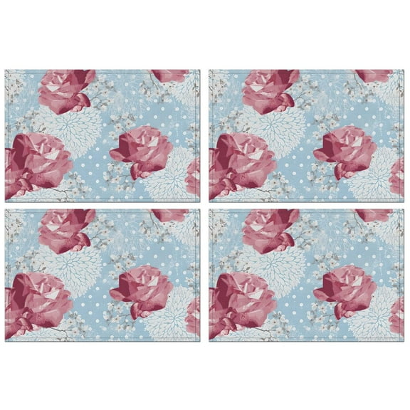 Pioneer Flower Floral Print Pattern Summer Placemats Table Placemats Set Of 4-Linen Kitchen Washable Placemats Table Mats 12x18 Inch Non-Slip Heat Resistant